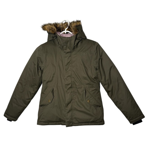 The North Face Greenland Down 550 Olive Green Girls Youth Faux Fur Jacket 10/12 - Picture 2 of 11
